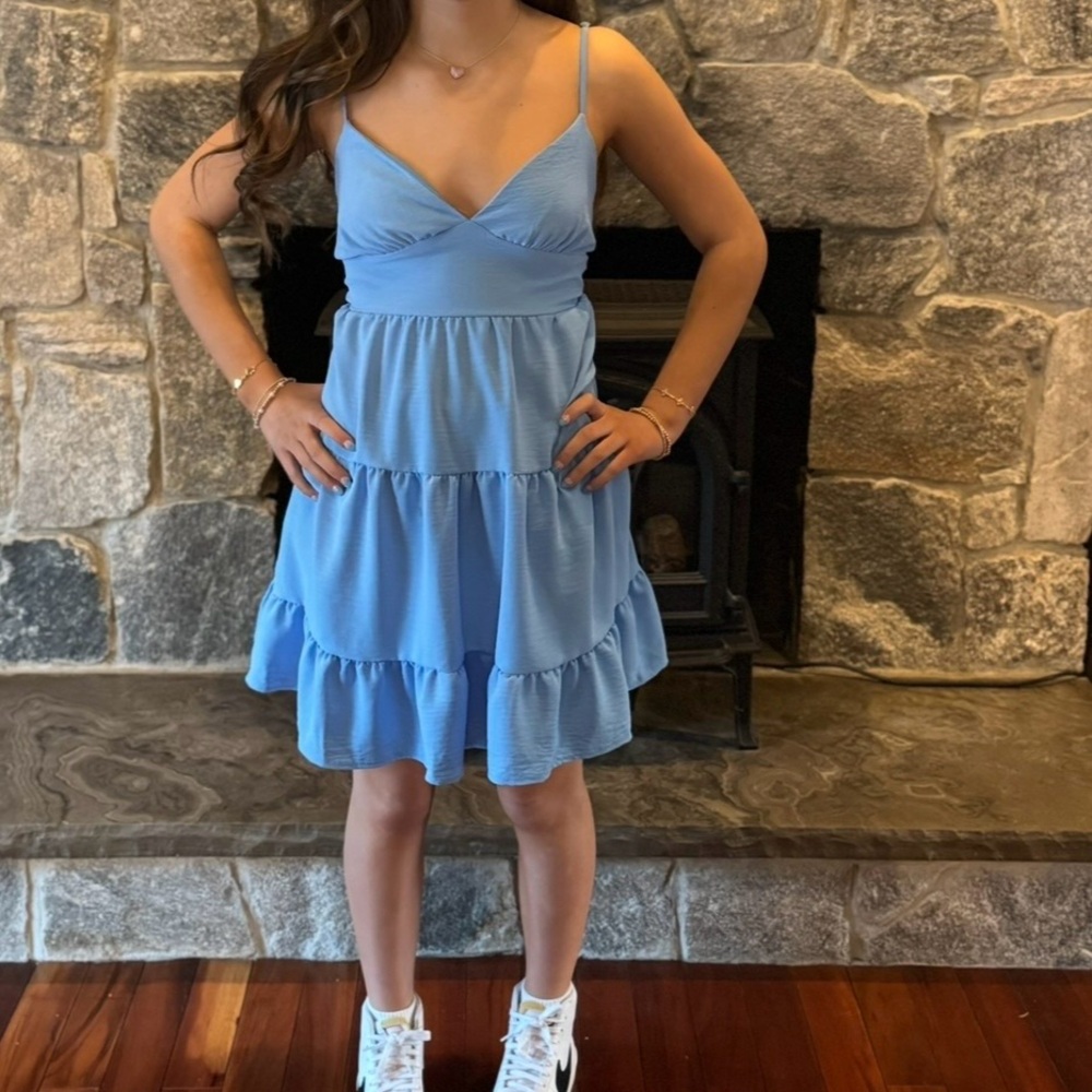 Altar'd State Sky Blue Tiered Spaghetti Strap Dress